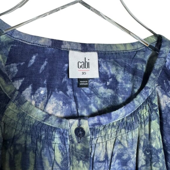 CAbi Woodstock Top XS #5714 Blue Green Linen Tie Dye Boho 3/4 Sleeve Blouse - Picture 3 of 5